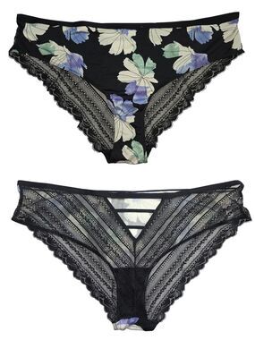 NEW Auden 4X Strappy Black Floral Lace-Trim Bikini Panties CX-3895